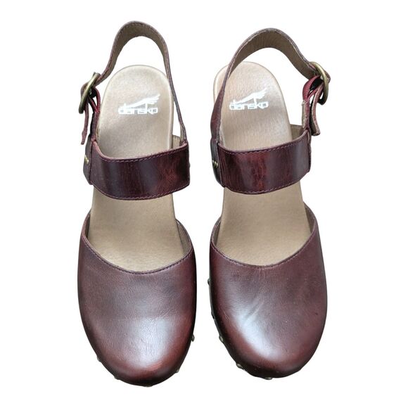 Dansko Dotty Women's Brown Leather Heeled Clog Sandals EU 40 US 9 Boho Mary Jane - Picture 2 of 10